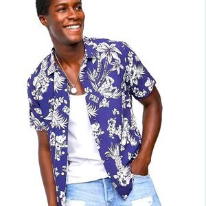 Polo Ralph Lauren short sleeve Hawaiian bear regular fit shirt- blue Brand NEW